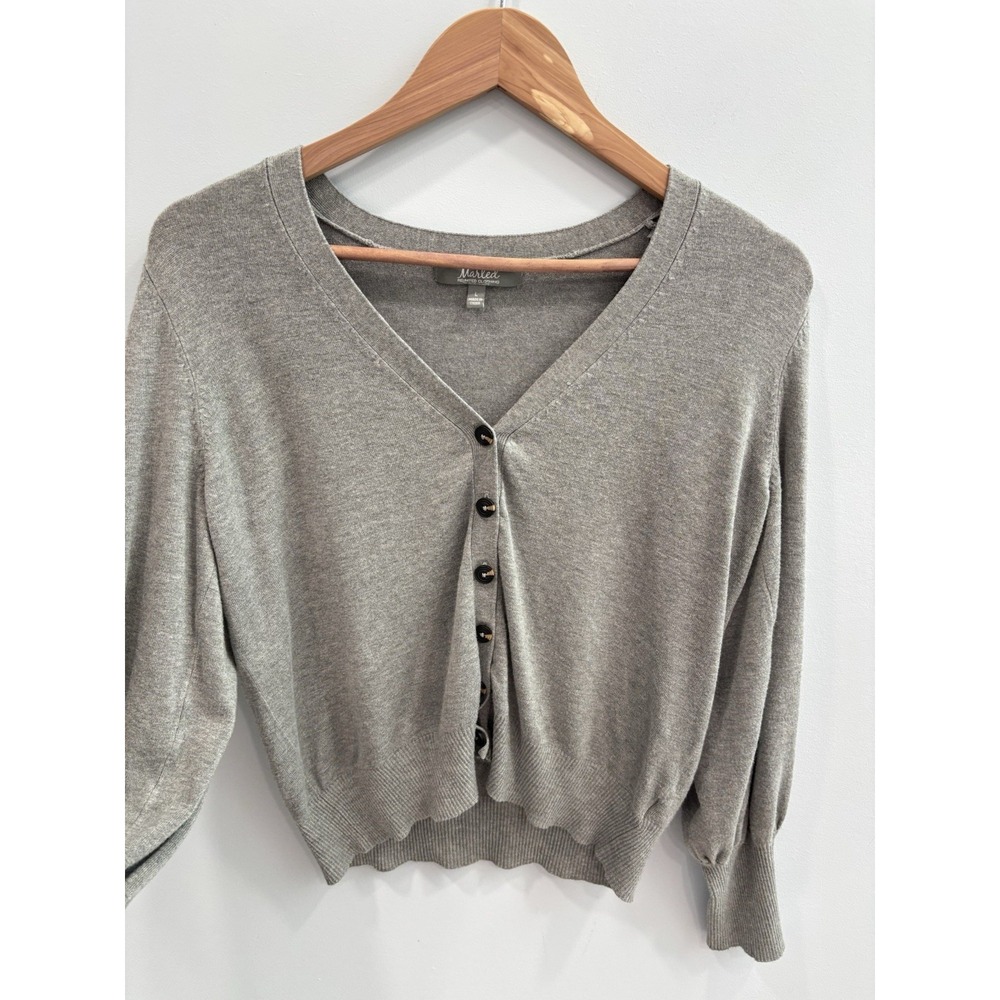 Marled Gray Cardigan Sweater Women's L Button Front Long Sleeve Soft Girl Preppy - Picture 5 of 10